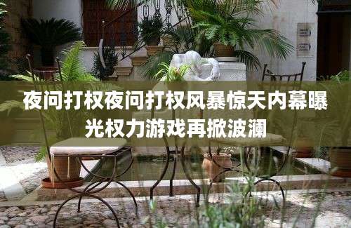 夜问打权夜问打权风暴惊天内幕曝光权力游戏再掀波澜