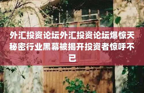 外汇投资论坛外汇投资论坛爆惊天秘密行业黑幕被揭开投资者惊呼不已