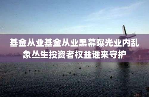 基金从业基金从业黑幕曝光业内乱象丛生投资者权益谁来守护
