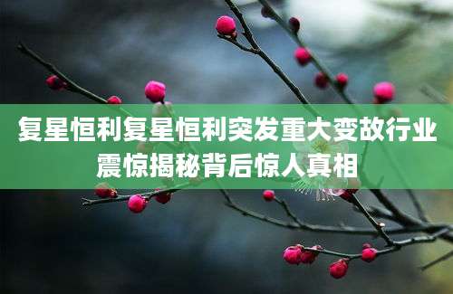 复星恒利复星恒利突发重大变故行业震惊揭秘背后惊人真相