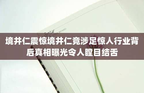 境井仁震惊境井仁竟涉足惊人行业背后真相曝光令人瞠目结舌