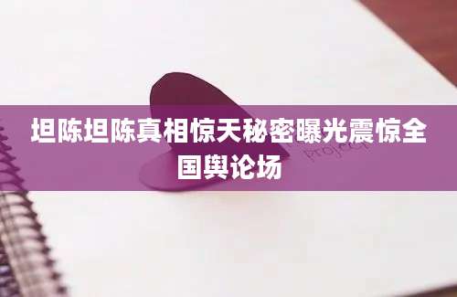 坦陈坦陈真相惊天秘密曝光震惊全国舆论场