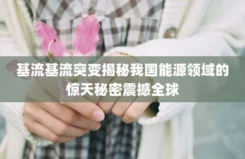基流基流突变揭秘我国能源领域的惊天秘密震撼全球