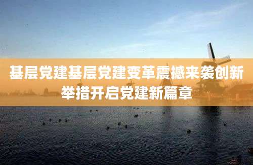 基层党建基层党建变革震撼来袭创新举措开启党建新篇章