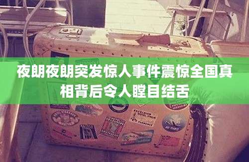 夜朗夜朗突发惊人事件震惊全国真相背后令人瞠目结舌