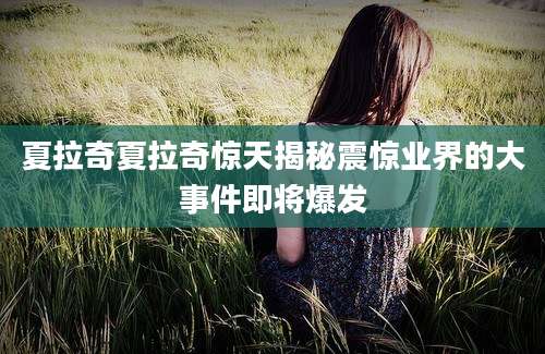 夏拉奇夏拉奇惊天揭秘震惊业界的大事件即将爆发