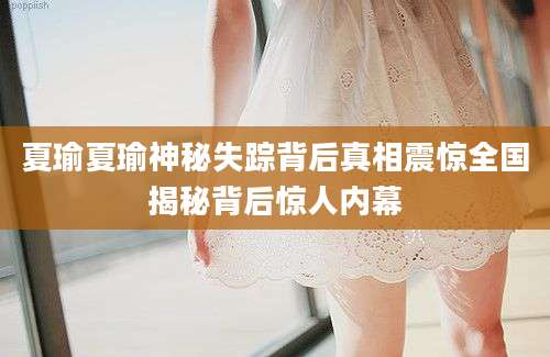 夏瑜夏瑜神秘失踪背后真相震惊全国揭秘背后惊人内幕